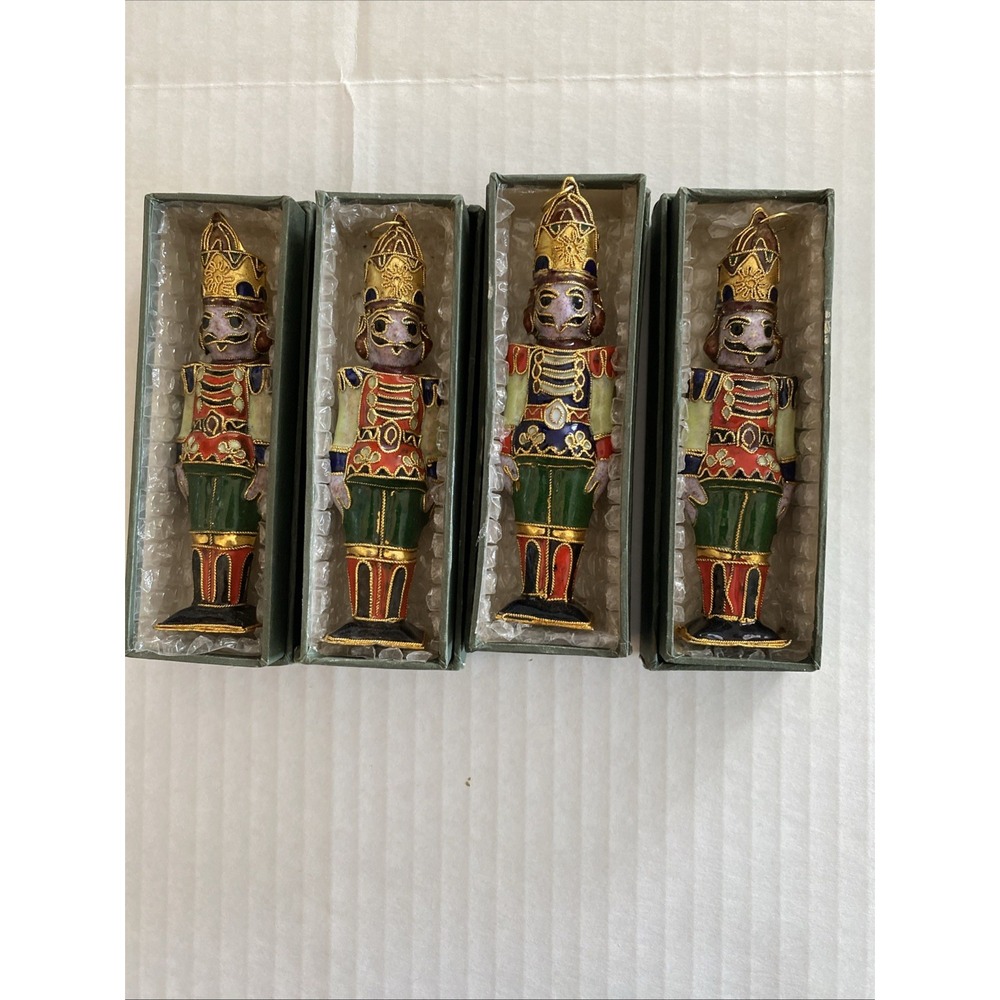Vintage Victorian Enameling Elsan Glass Nutcracker Ornament Copper Trim lot